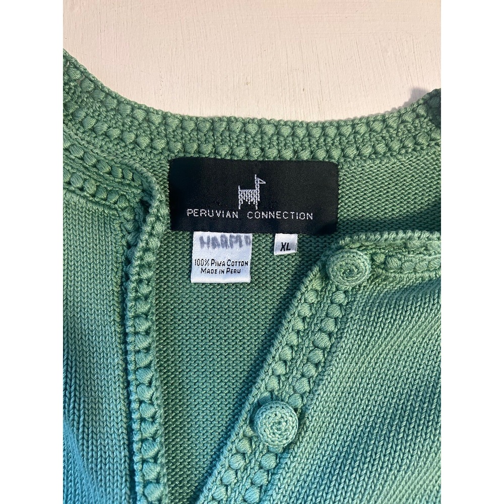Peruvian Connection Women's XL Pima Cotton Green Button Cardigan Grandma Boho - Picture 2 of 9